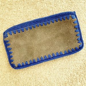 Vintage gray suede & blue thread clutch wallet